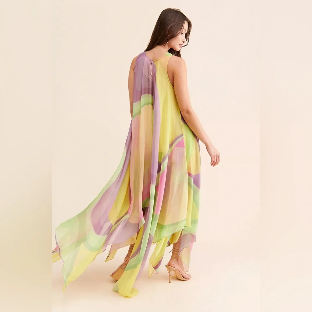 Anthropologie Siddhartha Bansal Organza Tiered Printed Midi Dress NWOT Sz Large - Picture 2 of 7